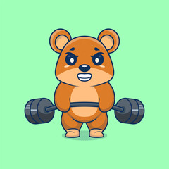 Teddy bear animal lift barbell icon illustration cartoon