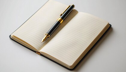 Minimalist Workspace with Pen on White Blank Notebook, Overhead View