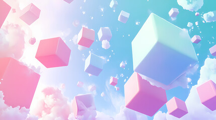 Abstract geometric background with floating cubes in pastel colors, futuristic minimalist design, digital art illustration. Minimalist Design. Illustration