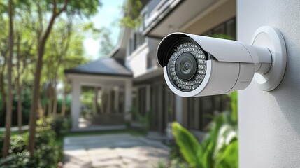 Modern Security Camera on Home Exterior Wall