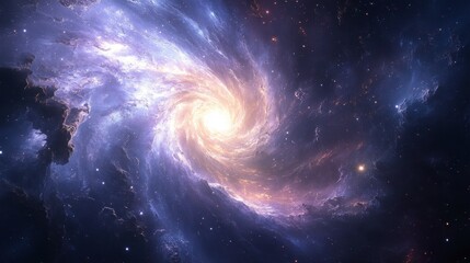 Obraz premium A stunning panoramic galaxy scene with glowing spiral arms, shimmering stars, and deep space hues of purple and blue.