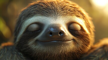 Fototapeta premium Close up of a Smiling Sloth with Eyes Closed