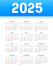 white blue 2025 yearly calendar layout office stationery