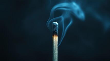 Macro shot of an unlit matchstick with smoke on dark background. Generative AI.