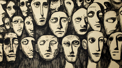 Art brut face crowd. Art Brut. Illustration
