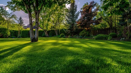 Obraz premium A neatly trimmed lawn with vibrant green grass, perfect for a summer background