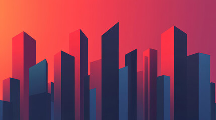 Obraz premium Vivid red background features a stylized skyline, blending modern aesthetics with playful cartoon textures. A creative cityscape design