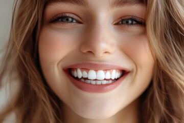 Obraz premium Closeup Portrait of Young Woman with White Teeth Smiling