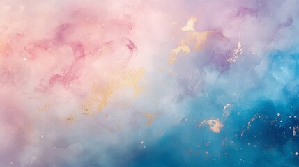 Fototapeta premium Abstract background featuring light, colorful paint textures with splashes of soft pink, sky blue, and subtle gold accents.