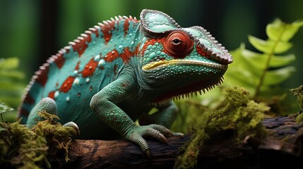 Obraz premium Vibrant Chameleon in Lush Foliage