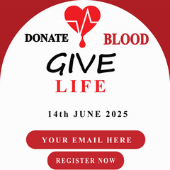 Blood Donor Day Thumbnail With White And Red Background, Donate Blood And Save Lives