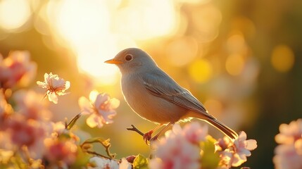 Fototapeta premium Elegant Bird in Sunlit Garden with Blurred Background