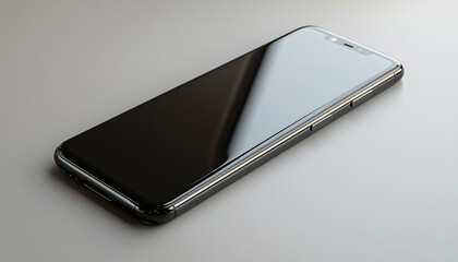 Modern Black Smartphone with Reflective Screen on Gray Background