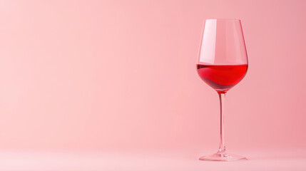 A sleek wine glass filled with rich red wine stands out against a soft, minimal backdrop, creating a refined aesthetic.