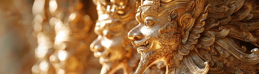 Obraz premium Golden Statues of Mythical Creatures in Close-Up