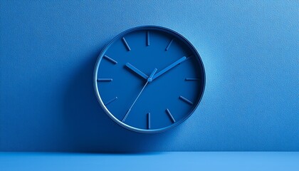 Serene Minimalist Blue Clock on Light Blue Wall - Focus on Clean Lines and Simplicity