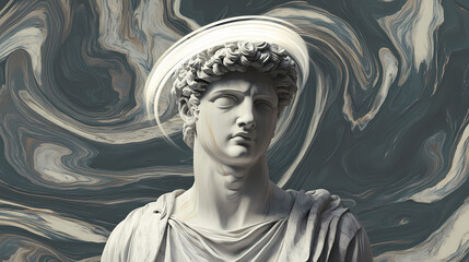 Obraz premium Digital contemporary art of greek statue with surreal 3d marble halo. concept surreal art, contemporary design, greek statue, digital art, 3d marble halo. Neoclassical Art. Illustration