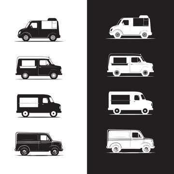 Minimalist Food Delivery Van Illustrations in Black and White
