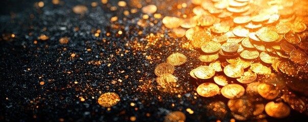 Scatter of Golden Coins on Dark Background