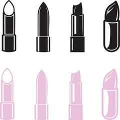 Minimalistic Lipstick Icon Set in Black and Pink
