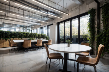 Fototapeta premium Modern Coworking Space with Indoor Plants and Minimalist Design