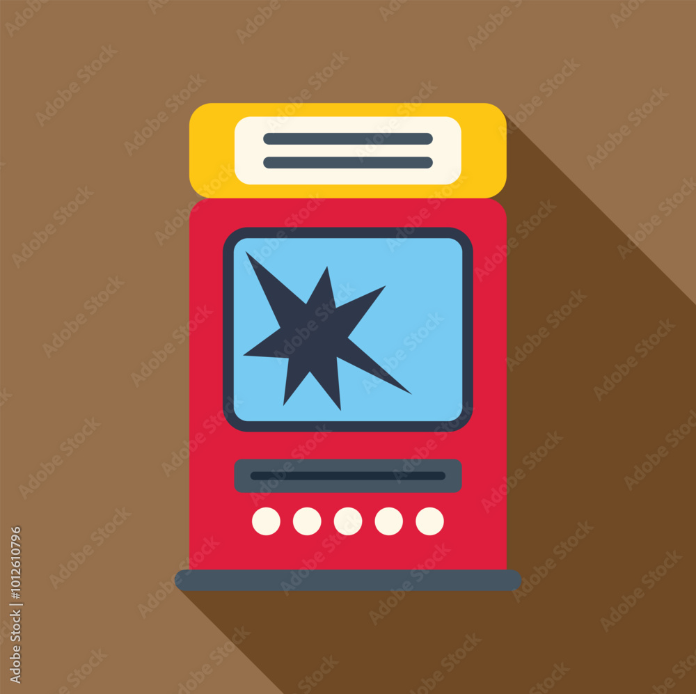 Poster retro arcade game machine with a broken screen displaying an explosion, evoking feelings of frustrat