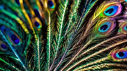 Fototapeta premium Ultra-close-up of a peacock feather barb