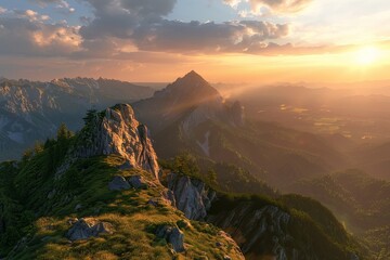 Fototapeta premium Beautiful view of mountain landscape at sunset