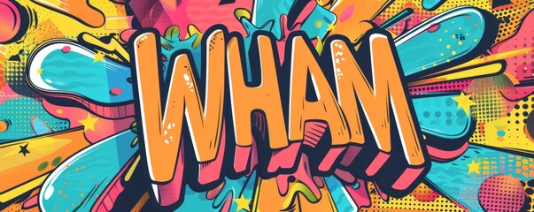 Fun pop art background with "WHAM" text. Dynamic patterns, Bold graphics, Colorful vector