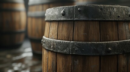 Fototapeta premium A detailed view of a wooden barrel's texture, embodying the charm of rustic decor.