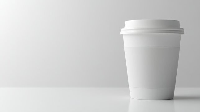 Elegant and clean white coffee cup with a blank sleeve, showcased on a plain surface for effective design and branding presentations