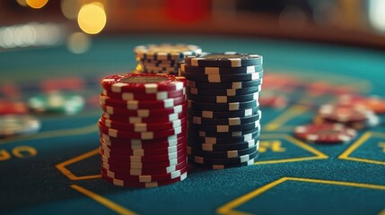 Fototapeta premium Poker chips on a casino table. Gambling chips. Gambling concept