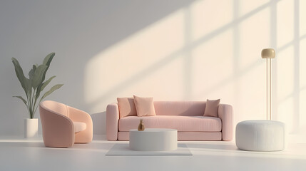 Interior furniture set 3d render. living room house floor template background mockup design , isolated on transparent background. Minimalist Design. Illustration