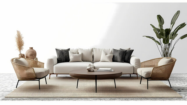 Interior furniture set 3d render. living room house floor template background mockup design , isolated on transparent background. Minimalist Design. Illustration