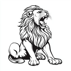 Naklejka premium Majestic skeletal lion roaring proudly, showcasing Leo symbol in its mane within a mystical forest clearing at dusk, exuding an aura of power and mystery.