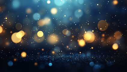 Obraz premium Ethereal Gold and Blue Bokeh Particles on Dark Background