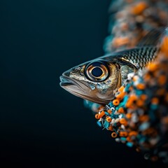 Fototapeta premium Devastating Consequences of Microplastic Pollution: Close-up of Fish with Microplastics in its System, Affecting the Food Chain