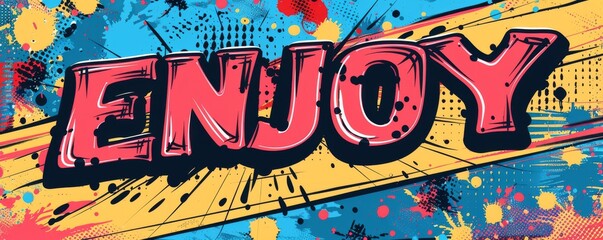 Eye-catching pop art background with "ENJOY" inside. Fun design, Abstract elements, Color burst vector