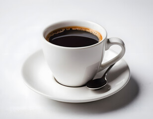 A cup of coffee with a spoon and a cup of coffee