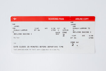 Air plane ticket isolated on white background