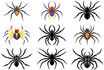  9 difference spider silhouette vector