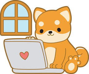 Cute puppy kawaii dog lovely animal vector icon. Fluffy Shiba Inu pet stickers. Happy doggy activities illustrations.
