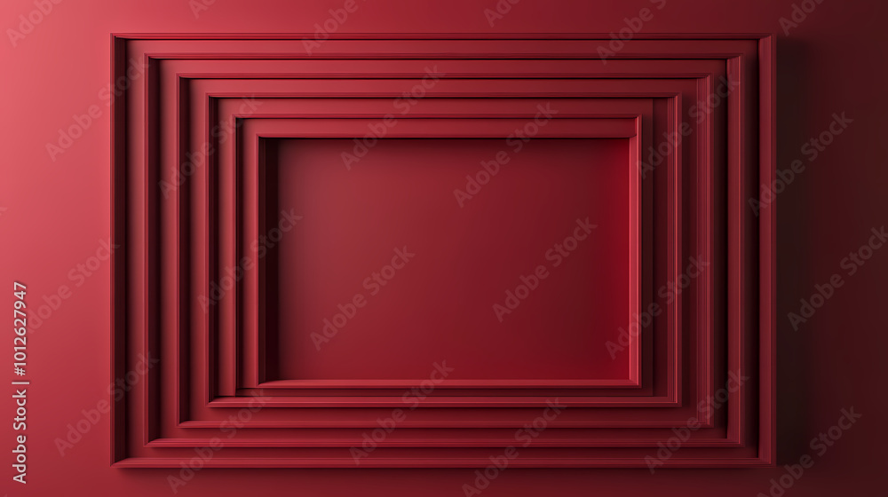 Wall mural maroon gradient background with embossed rectangle. minimalist surface with raised 3d shape. 3d rend