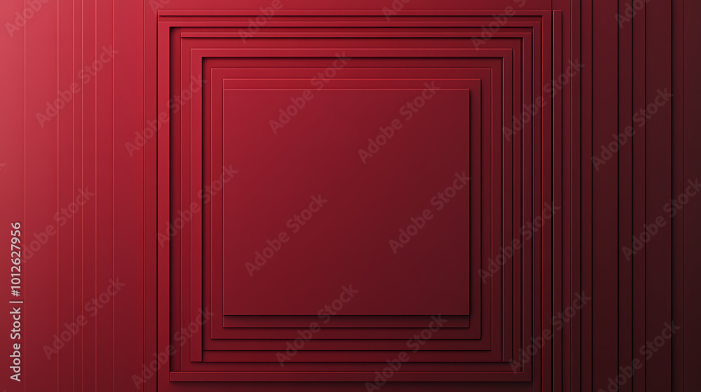 Wall mural maroon gradient background with embossed rectangle. minimalist surface with raised 3d shape. 3d rend