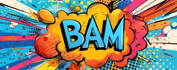 Colorful pop art background with "BAM" inside. Comic book style, Explosion theme, Vibrant vector