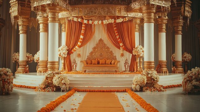 The decoration and interiors of the hindu wedding mandap