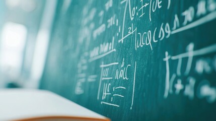 Classroom Chalkboard with Mathematical Equations