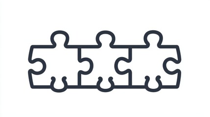 The line art depicts three puzzle pieces connected to each other. Abstract one line drawing of jigsaw pieces.