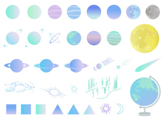 宇宙モチーフのイラストセット　挿絵　背景イラスト