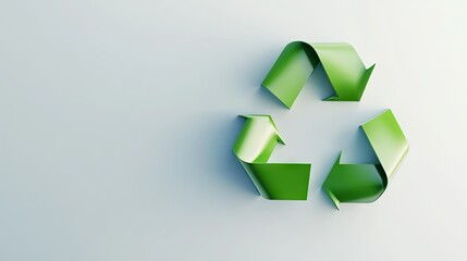A captivating visual of a 3D green recycle symbol on a solid white backdrop, representing modern sustainability practices, with plenty of copy space for branding.